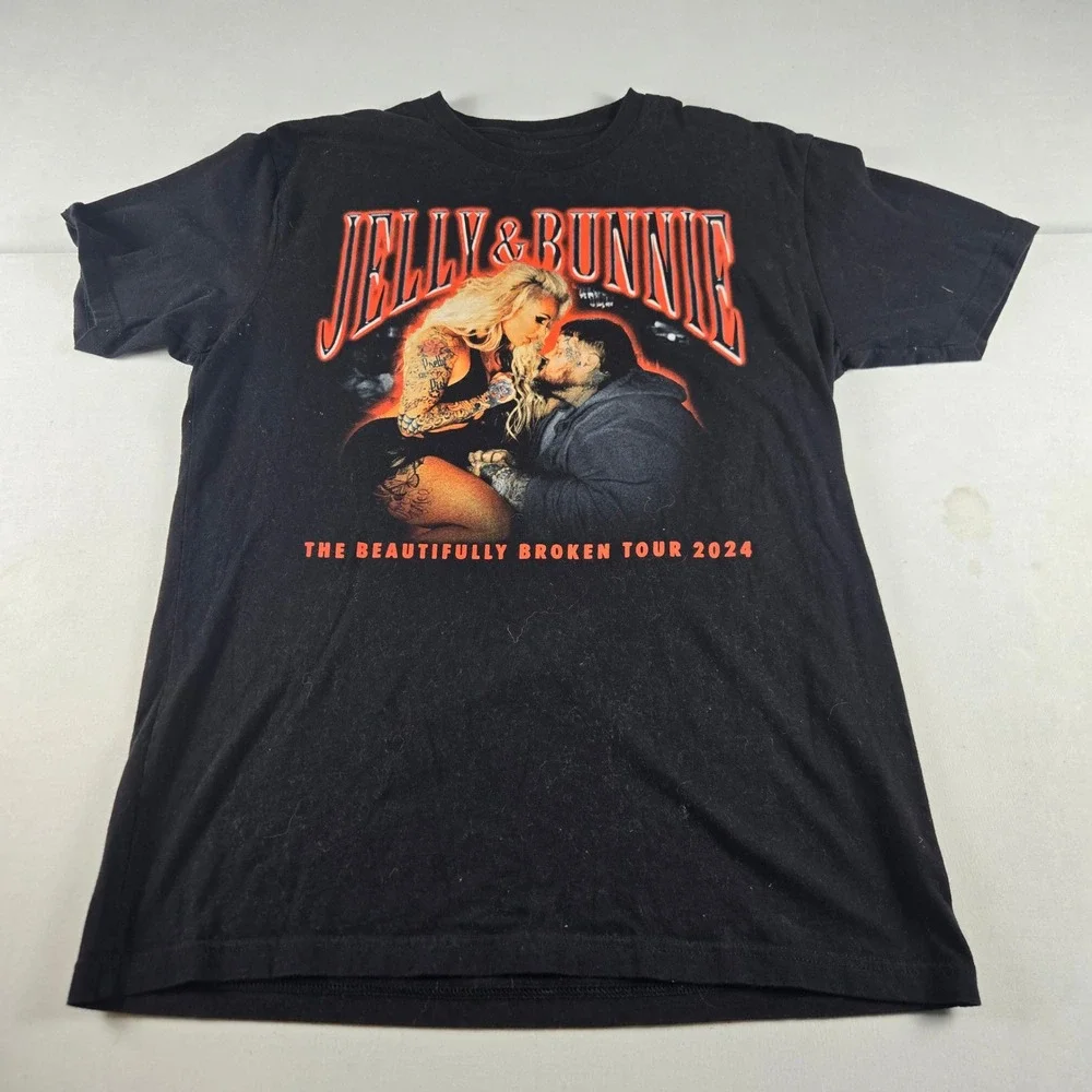 Jelly Roll Bunny XO The Beautifully‎ Broken Tour 2024 Black T-Shirt Size Large